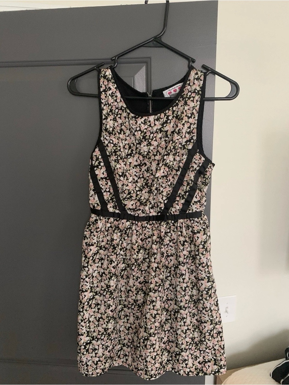 Three Hearts Black Dress with Pink & Cream Floral Print